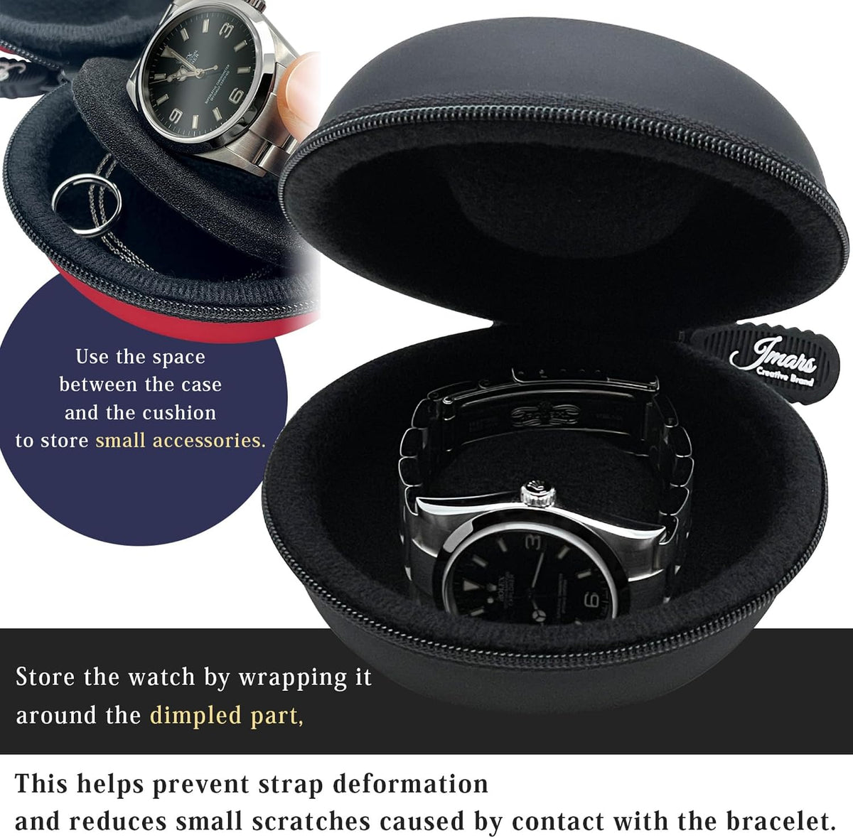 Watch Travel Case, Shock-Tested Single Watch Case for Wristwatches & Smart Watches, Black
