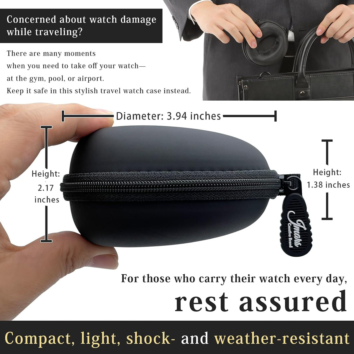 Watch Travel Case, Shock-Tested Single Watch Case for Wristwatches & Smart Watches, Black