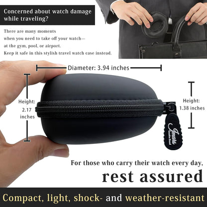 Watch Travel Case, Shock-Tested Single Watch Case for Wristwatches & Smart Watches, Black