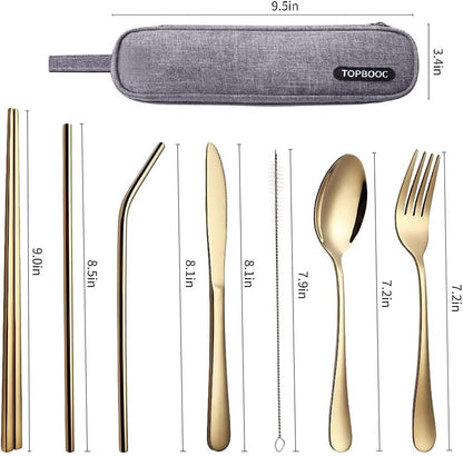 Portable Stainless Steel Flatware Set, Travel Camping Cutlery Set, Portable Utensil Travel Silverware Dinnerware Set with a Waterproof Case (Pink)