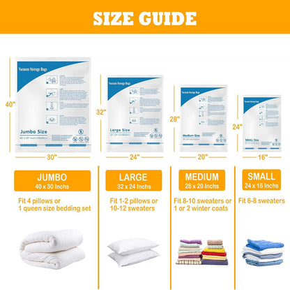 Vacuum Storage Bags, Space Saver Sealer Bags,Vacuum seal bags for clothing, Pillows, Comforters, Blankets, Bedding,Travel,8 LARGE