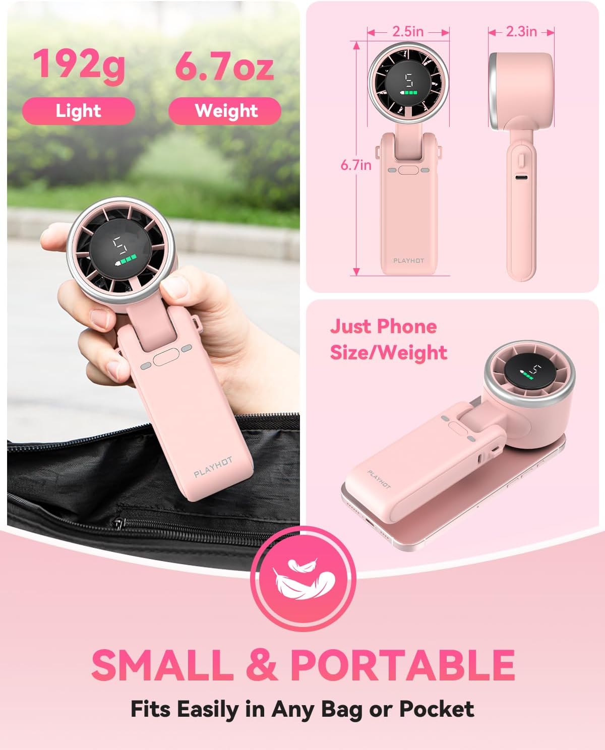 PlayHot Portable Handheld Turbo Fan, Travel Essentials, Gifts for Women/Men