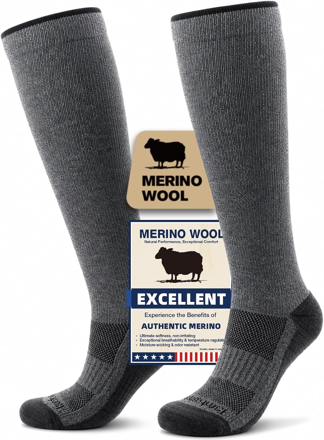 Merino Wool Compression Socks for Women & Men, 20-30 mmHg Knee High Dryarn Socks for Flying, Travel