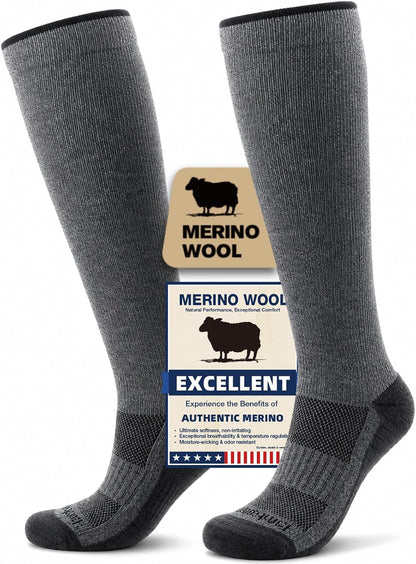 Merino Wool Compression Socks for Women & Men, 20-30 mmHg Knee High Dryarn Socks for Flying, Travel