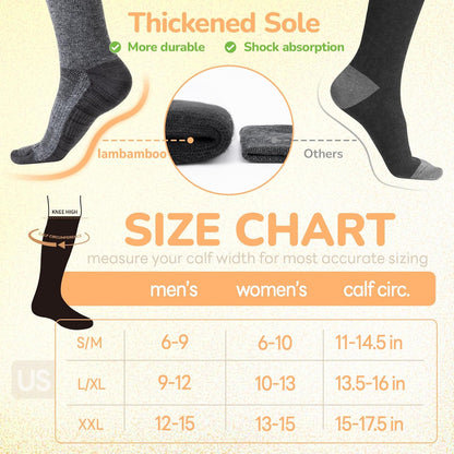 Merino Wool Compression Socks for Women & Men, 20-30 mmHg Knee High Dryarn Socks for Flying, Travel