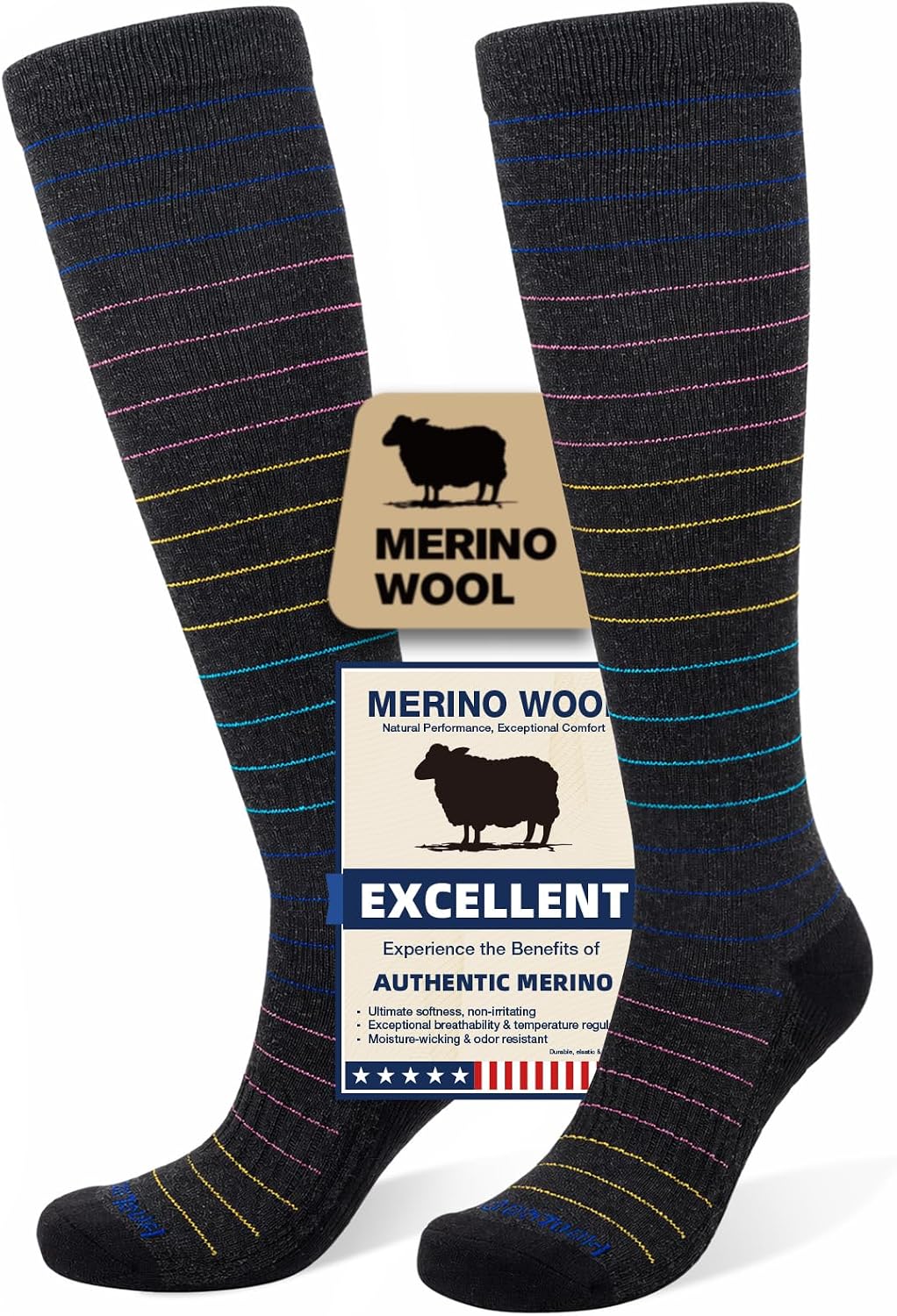 Merino Wool Compression Socks for Women & Men, 20-30 mmHg Knee High Dryarn Socks for Flying, Travel