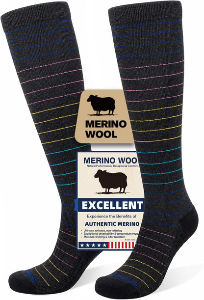 Merino Wool Compression Socks for Women & Men, 20-30 mmHg Knee High Dryarn Socks for Flying, Travel