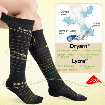 Merino Wool Compression Socks for Women & Men, 20-30 mmHg Knee High Dryarn Socks for Flying, Travel