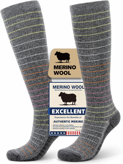 Merino Wool Compression Socks for Women & Men, 20-30 mmHg Knee High Dryarn Socks for Flying, Travel