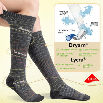 Merino Wool Compression Socks for Women & Men, 20-30 mmHg Knee High Dryarn Socks for Flying, Travel