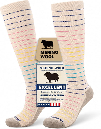Merino Wool Compression Socks for Women & Men, 20-30 mmHg Knee High Dryarn Socks for Flying, Travel