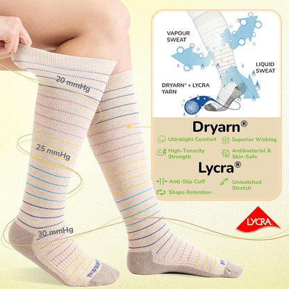 Merino Wool Compression Socks for Women & Men, 20-30 mmHg Knee High Dryarn Socks for Flying, Travel