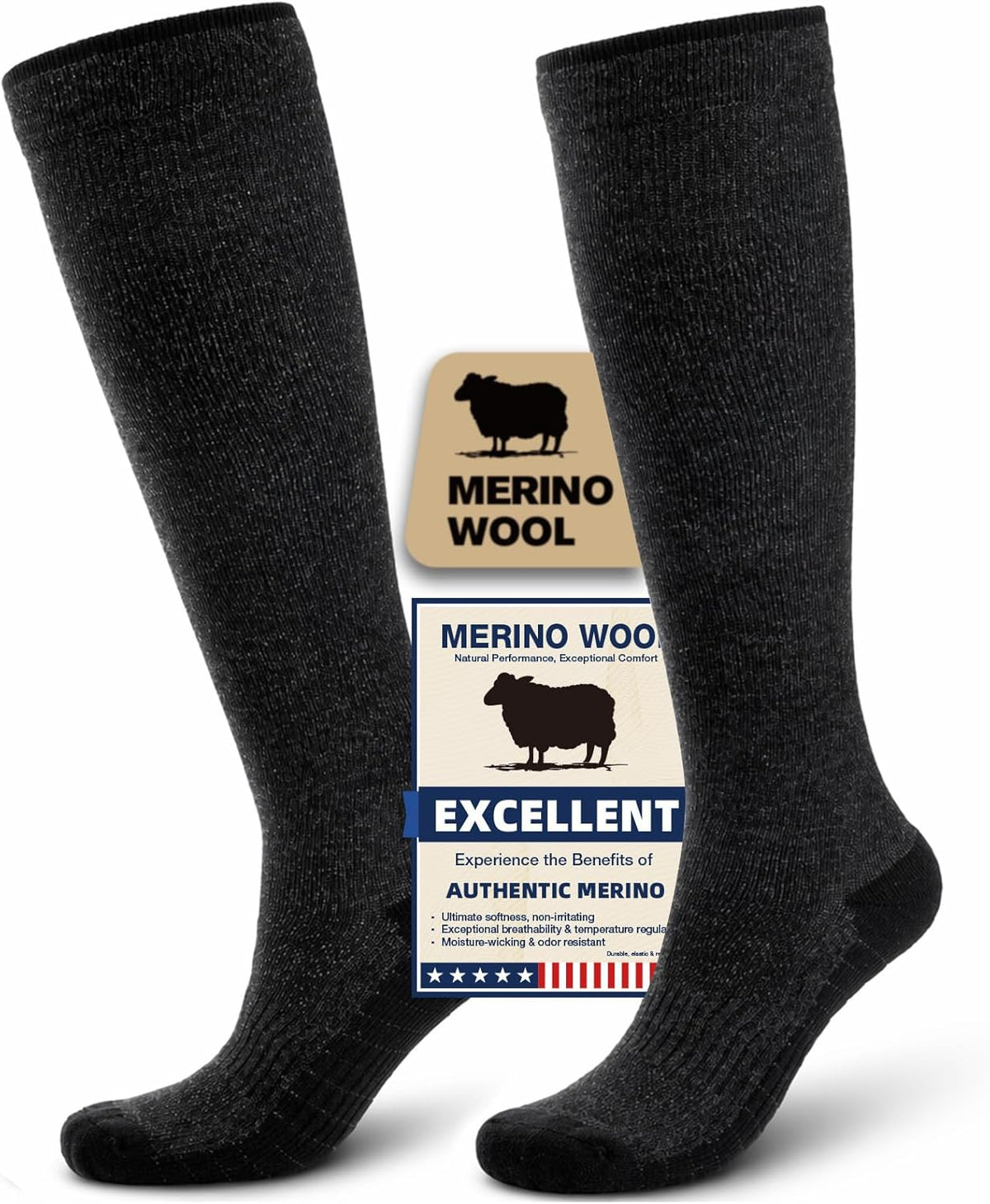 Merino Wool Compression Socks for Women & Men, 20-30 mmHg Knee High Dryarn Socks for Flying, Travel