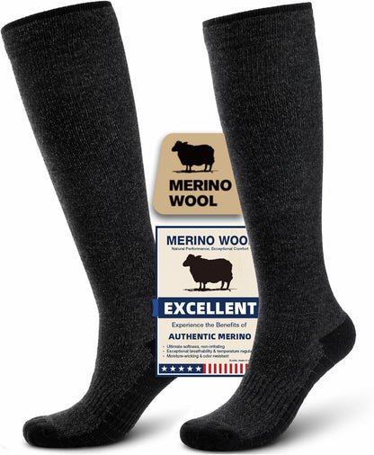 Merino Wool Compression Socks for Women & Men, 20-30 mmHg Knee High Dryarn Socks for Flying, Travel