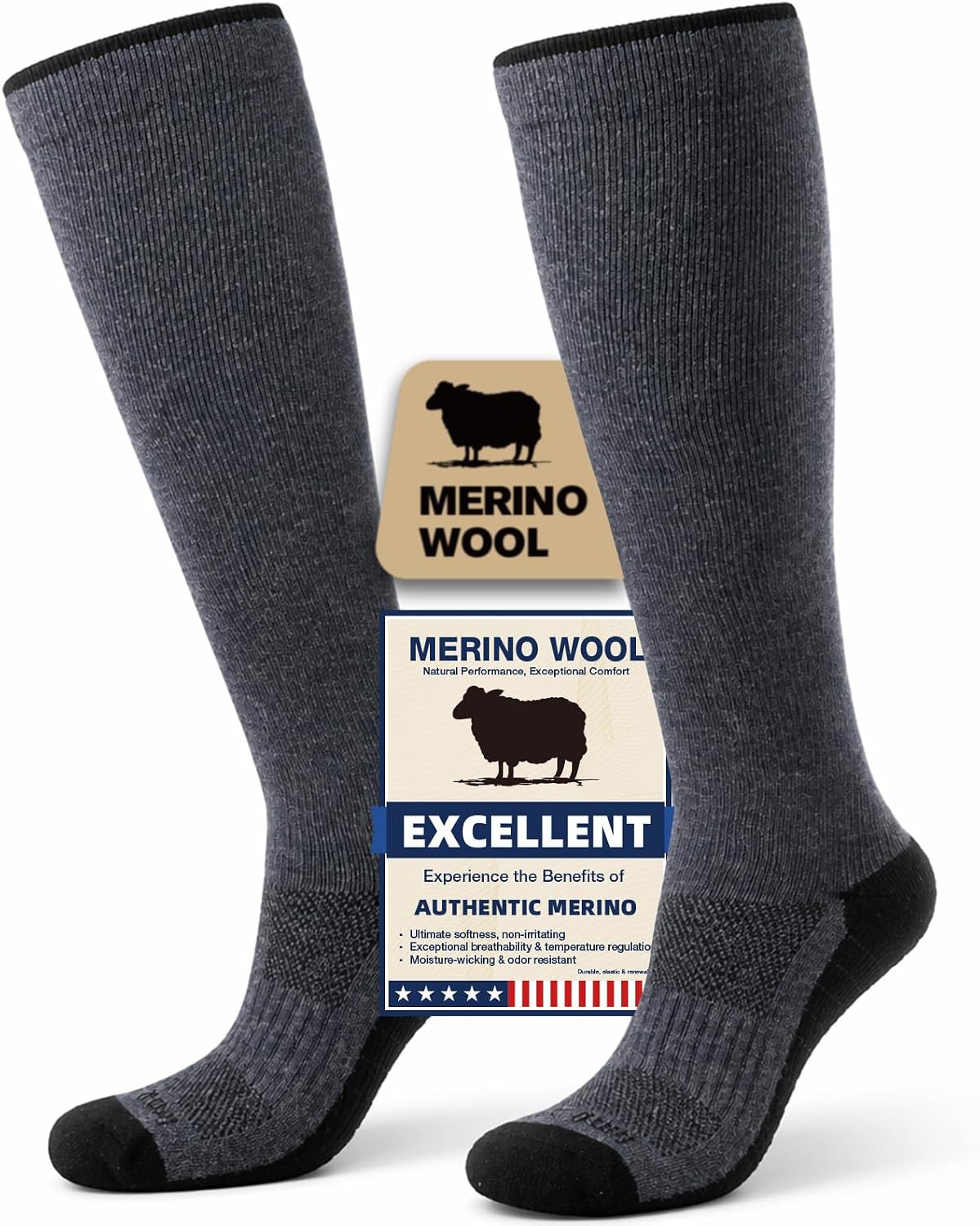 Merino Wool Compression Socks for Women & Men, 20-30 mmHg Knee High Dryarn Socks for Flying, Travel