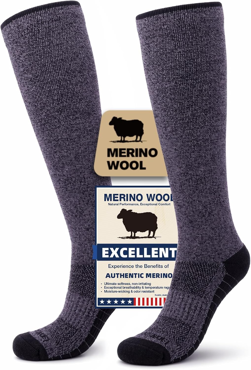 Merino Wool Compression Socks for Women & Men, 20-30 mmHg Knee High Dryarn Socks for Flying, Travel