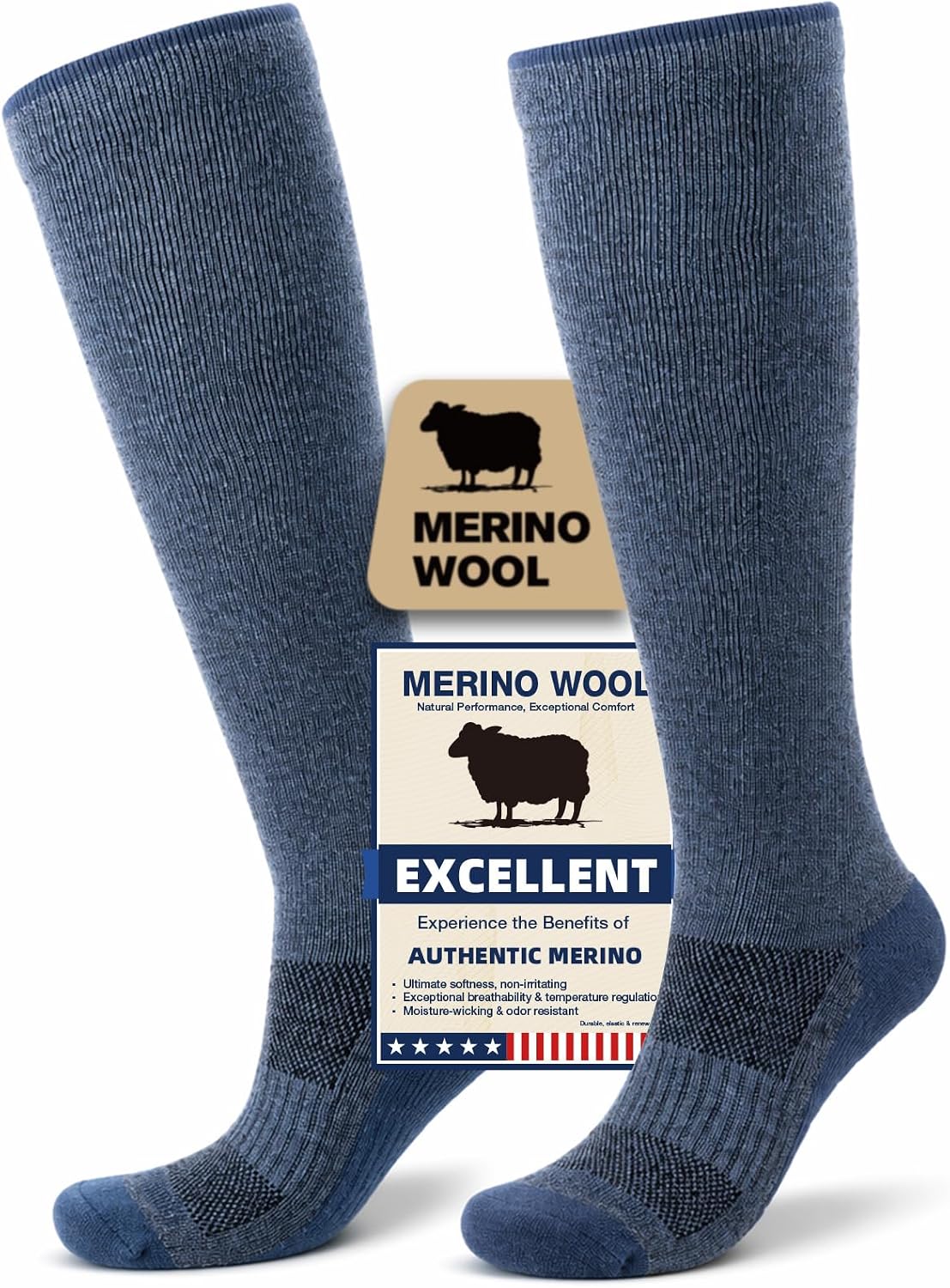 Merino Wool Compression Socks for Women & Men, 20-30 mmHg Knee High Dryarn Socks for Flying, Travel