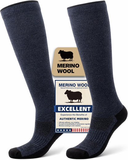 Merino Wool Compression Socks for Women & Men, 20-30 mmHg Knee High Dryarn Socks for Flying, Travel
