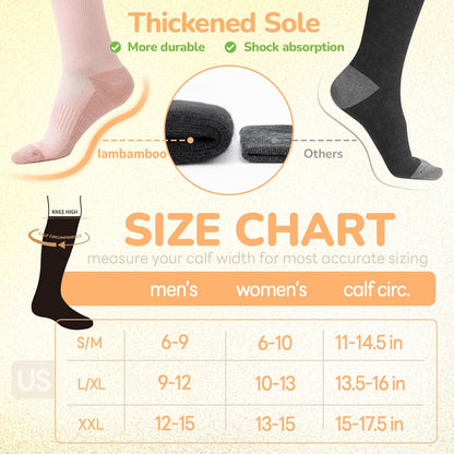 Merino Wool Compression Socks for Women & Men, 20-30 mmHg Knee High Dryarn Socks for Flying, Travel