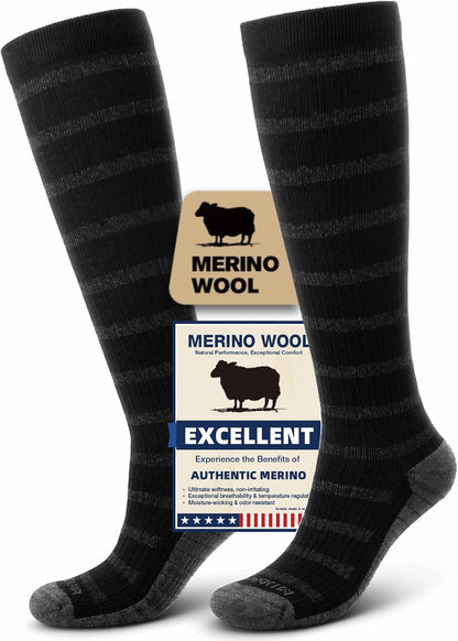 Merino Wool Compression Socks for Women & Men, 20-30 mmHg Knee High Dryarn Socks for Flying, Travel