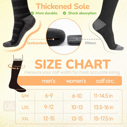 Merino Wool Compression Socks for Women & Men, 20-30 mmHg Knee High Dryarn Socks for Flying, Travel