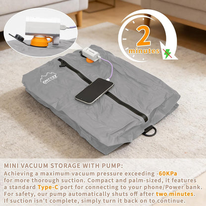 ONTYZZ Vacuum Bags for Travel, Professional Reusable Organizer Bag with IPX8 Waterproof Zipper, Durable Seal Space Saver and ShoseBags for Traveling Essentials, Grey (No Pump)