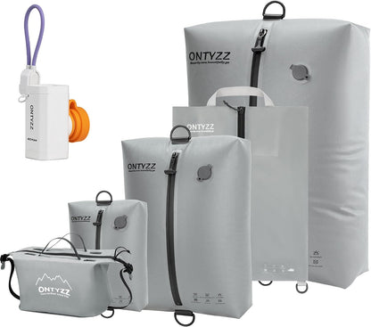 ONTYZZ Vacuum Bags for Travel, Professional Reusable Organizer Bag with IPX8 Waterproof Zipper, Durable Seal Space Saver and ShoseBags for Traveling Essentials, Grey (No Pump)