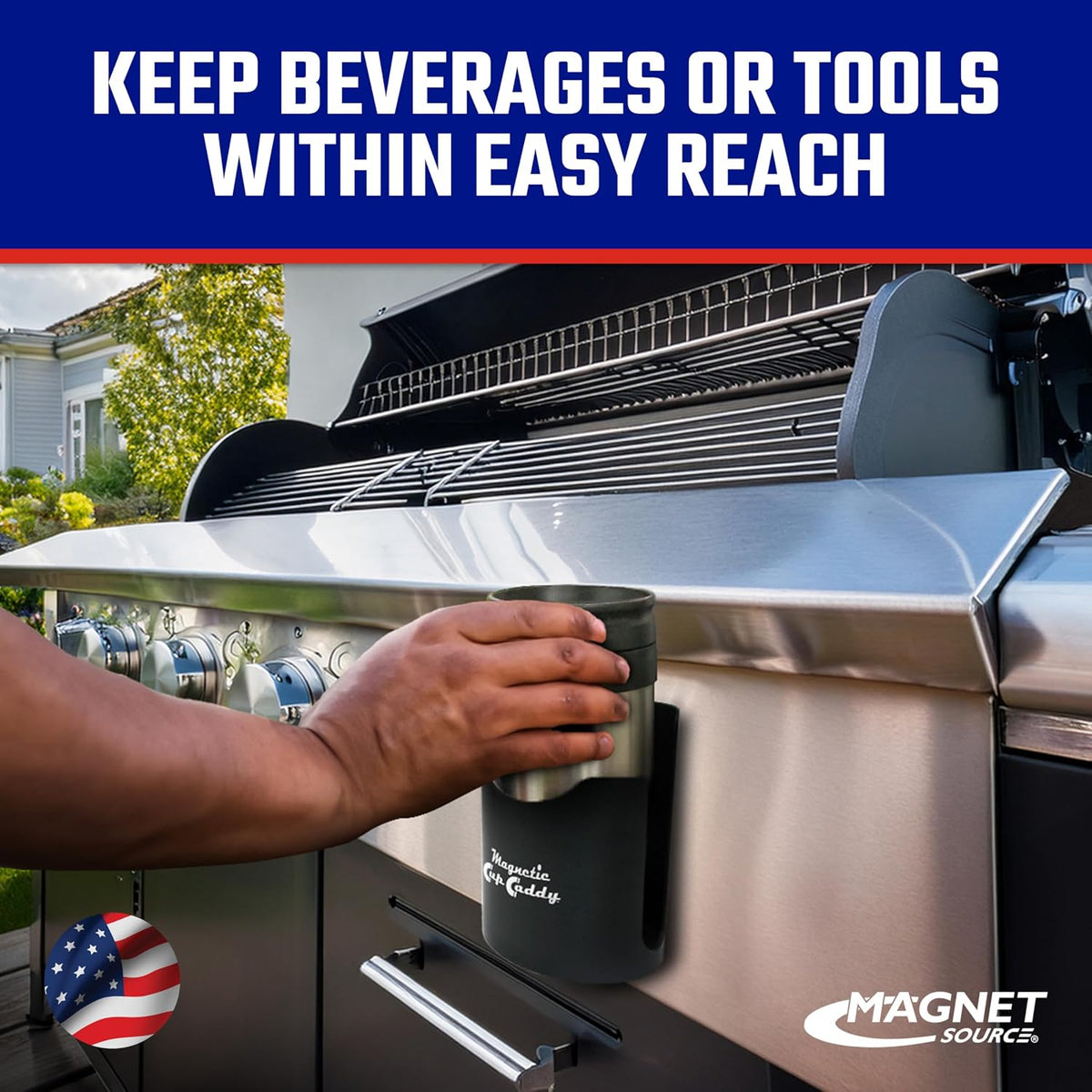 Magnetic Cup Holder - Caddy for Bottles, Glasses, and Cans - Fits on Fridge, Lawnmower, Forklift, Cart, or Ladder - Heavy-Duty Magnet