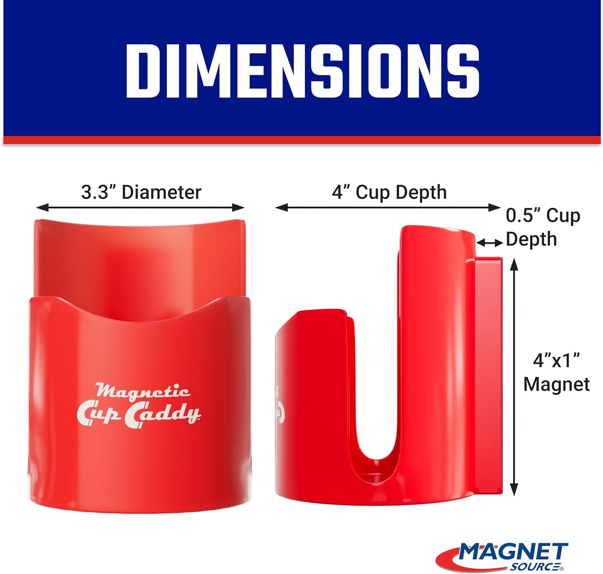 Magnetic Cup Holder - Caddy for Bottles, Glasses, and Cans - Fits on Fridge, Lawnmower, Forklift, Cart, or Ladder - Heavy-Duty Magnet