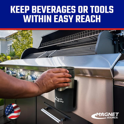 Magnetic Cup Holder - Caddy for Bottles, Glasses, and Cans - Fits on Fridge, Lawnmower, Forklift, Cart, or Ladder - Heavy-Duty Magnet