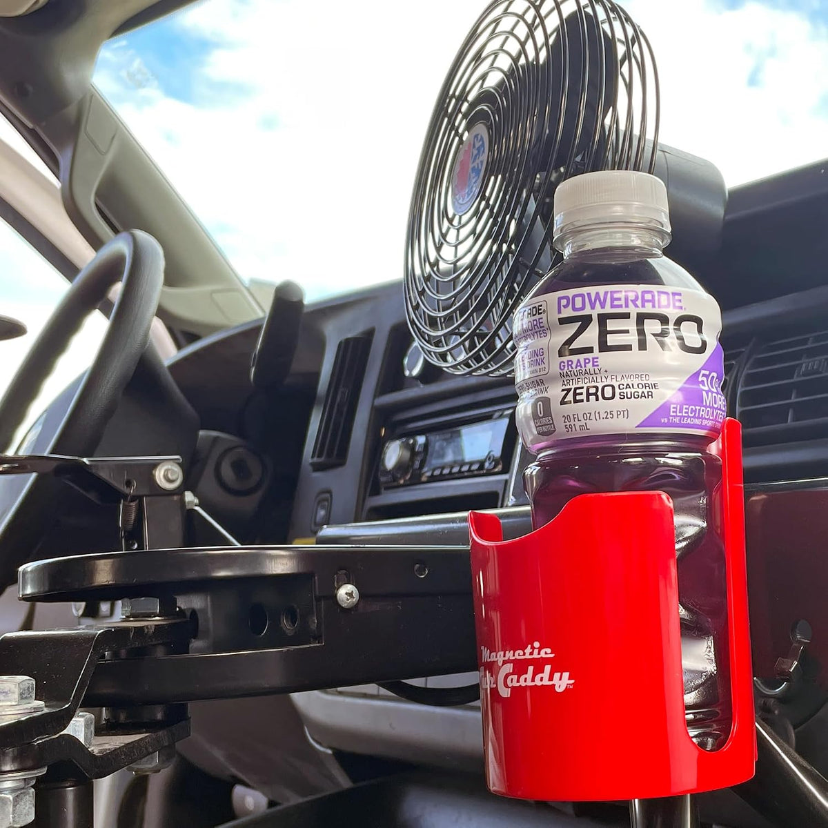 Magnetic Cup Holder - Caddy for Bottles, Glasses, and Cans - Fits on Fridge, Lawnmower, Forklift, Cart, or Ladder - Heavy-Duty Magnet