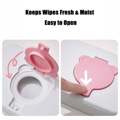 2 Pack Portable Baby Wipes Dispenser | Refillable Wet Wipe Case with Secure Lid and Carrying Strap for Travel, Diaper Bag, Car, and Nursery, Bear, Pink/Green