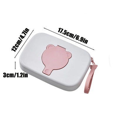 2 Pack Portable Baby Wipes Dispenser | Refillable Wet Wipe Case with Secure Lid and Carrying Strap for Travel, Diaper Bag, Car, and Nursery, Bear, Pink/Green