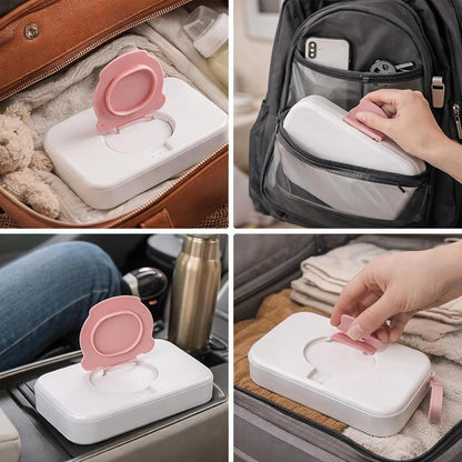 2 Pack Portable Baby Wipes Dispenser | Refillable Wet Wipe Case with Secure Lid and Carrying Strap for Travel, Diaper Bag, Car, and Nursery, Bear, Pink/Green