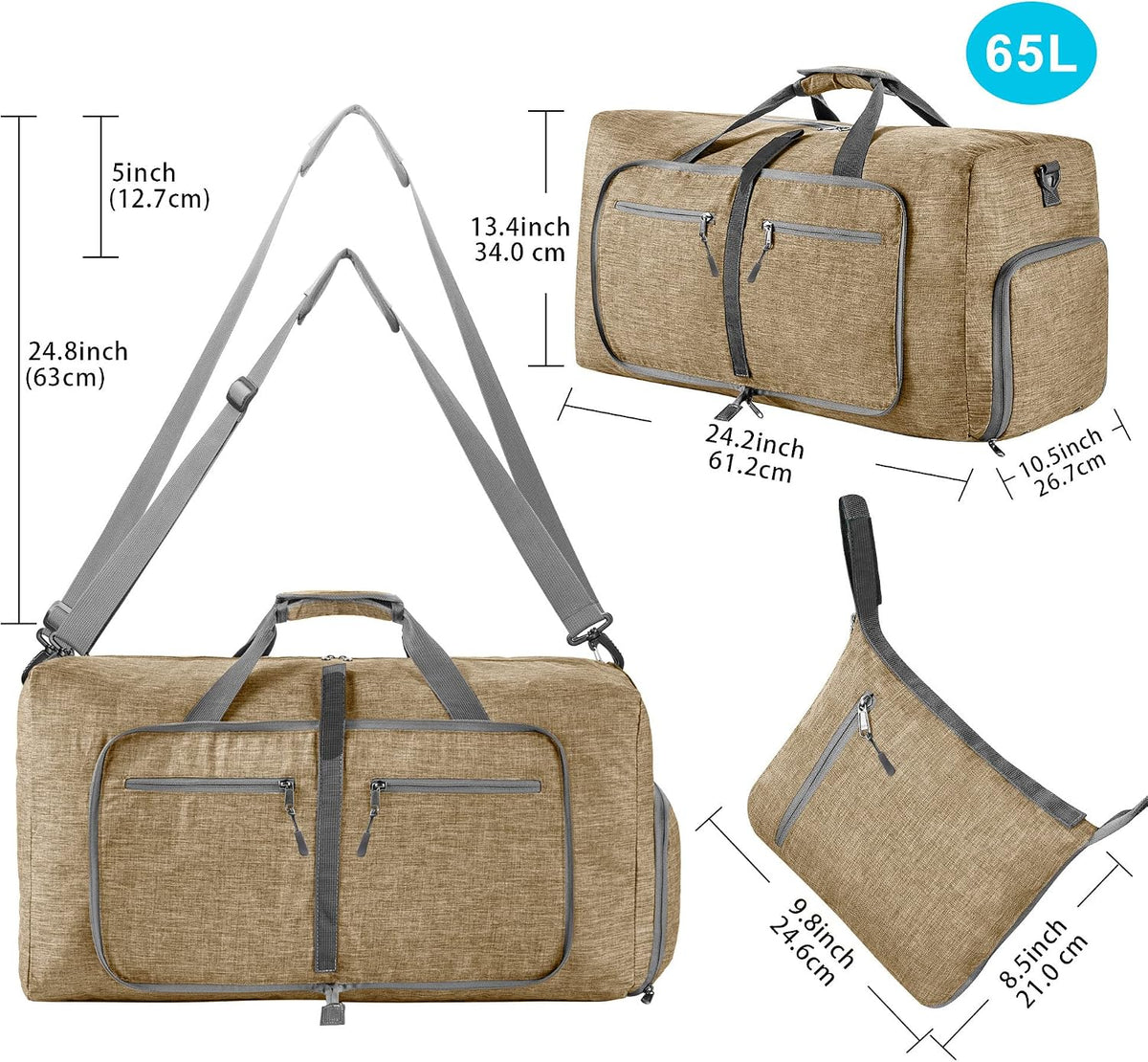 65L/85L/115L Foldable Travel Duffle Bag with Shoe Compartment