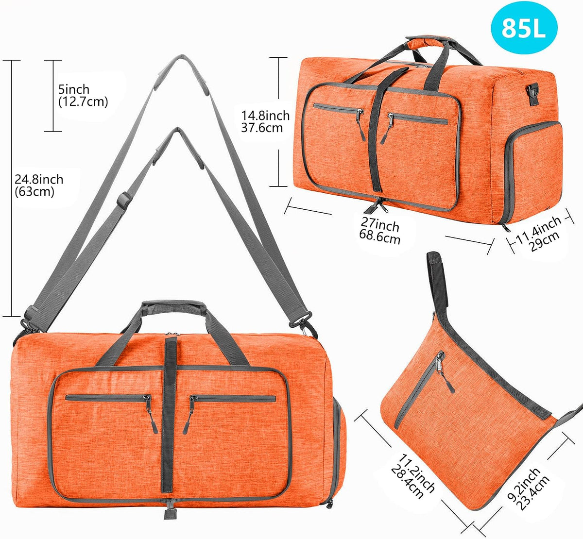65L/85L/115L Foldable Travel Duffle Bag with Shoe Compartment