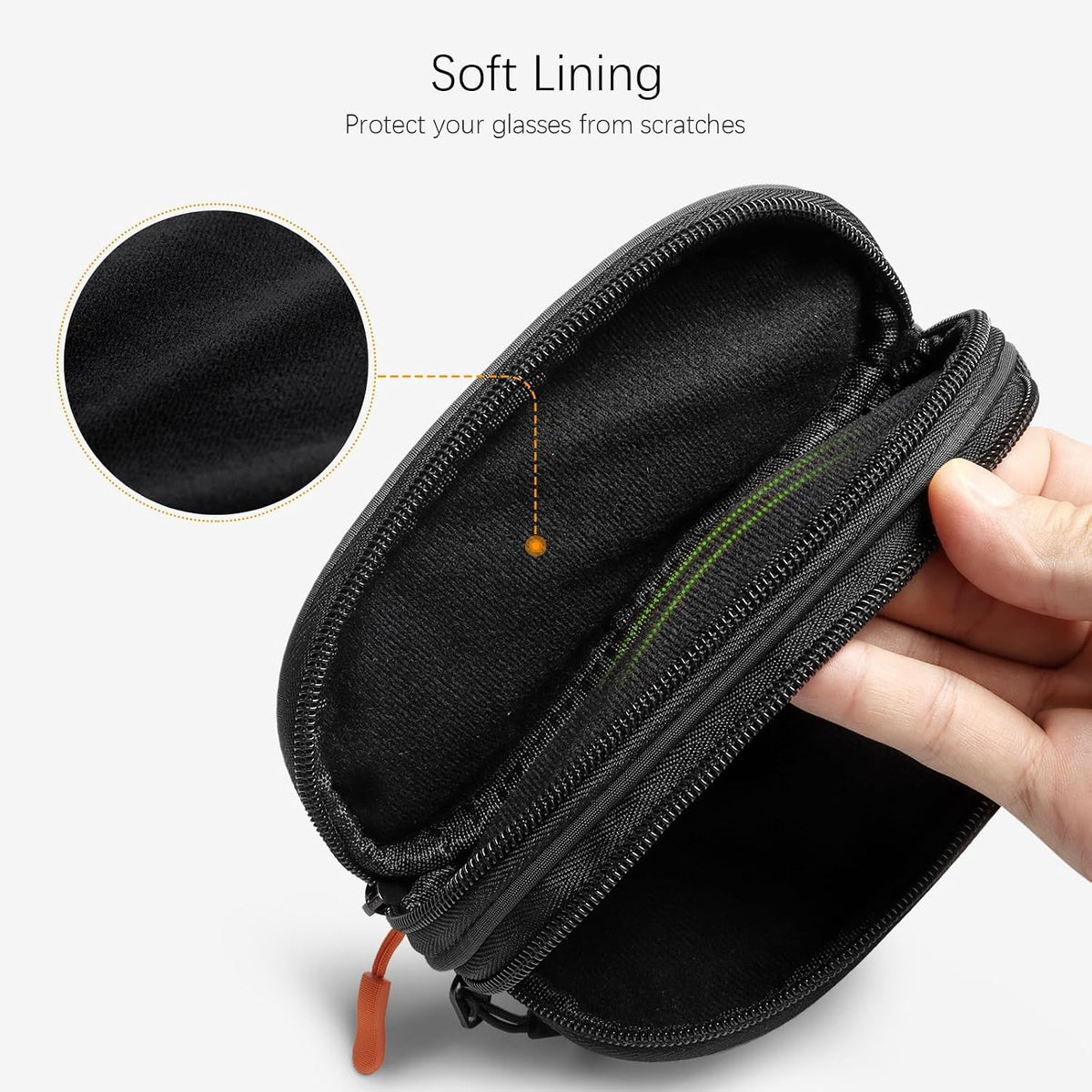Double Eyeglasses Case Soft with Zipper & Clip for Men Women