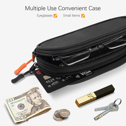 Double Eyeglasses Case Soft with Zipper & Clip for Men Women