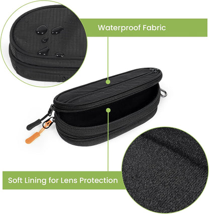 Double Eyeglasses Case Soft with Zipper & Clip for Men Women