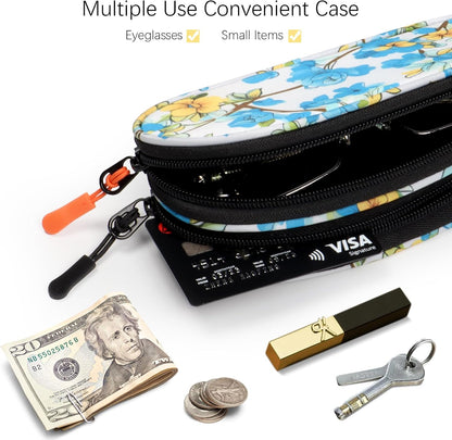 Double Eyeglasses Case Soft with Zipper & Clip for Men Women