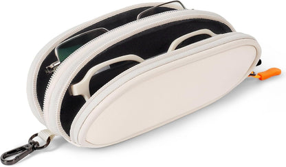 Double Eyeglasses Case Soft with Zipper & Clip for Men Women