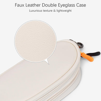 Double Eyeglasses Case Soft with Zipper & Clip for Men Women