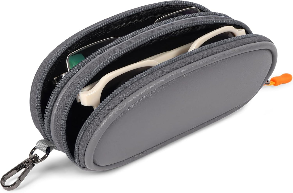Double Eyeglasses Case Soft with Zipper & Clip for Men Women