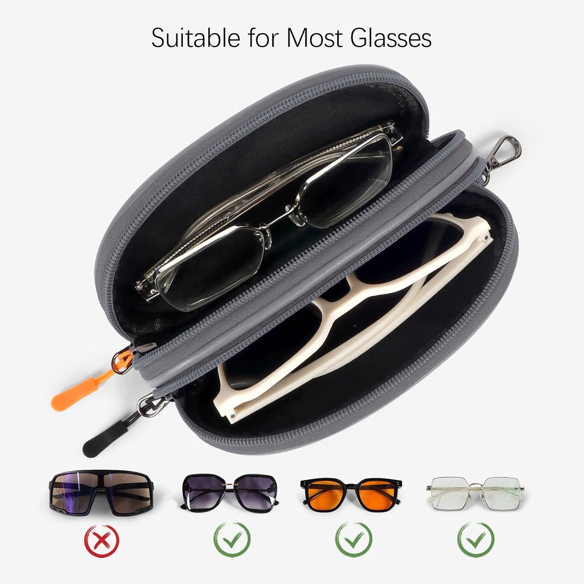 Double Eyeglasses Case Soft with Zipper & Clip for Men Women