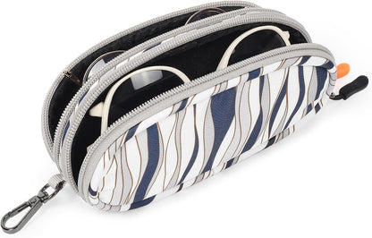 Double Eyeglasses Case Soft with Zipper & Clip for Men Women