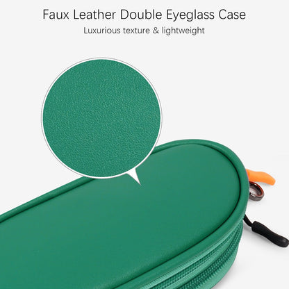 Double Eyeglasses Case Soft with Zipper & Clip for Men Women