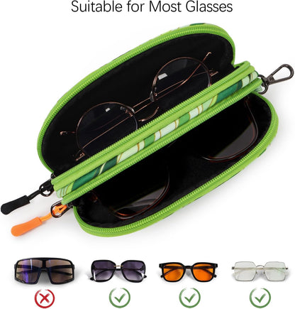 Double Eyeglasses Case Soft with Zipper & Clip for Men Women
