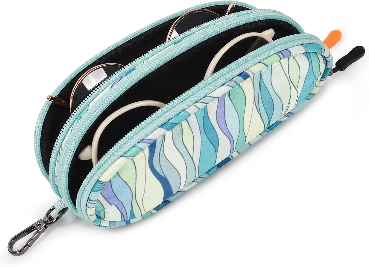 Double Eyeglasses Case Soft with Zipper & Clip for Men Women