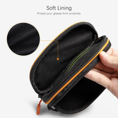 Double Eyeglasses Case Soft with Zipper & Clip for Men Women