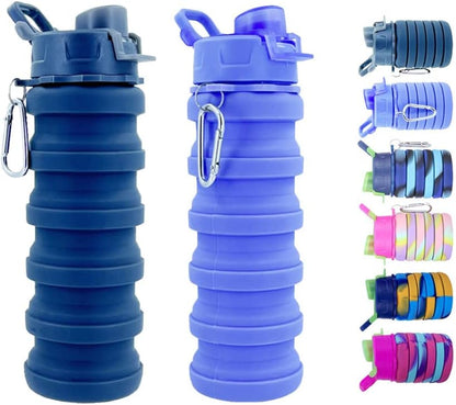 Collapsible Water Bottles 3 Pack 500ml (Black+Purple+Blue)